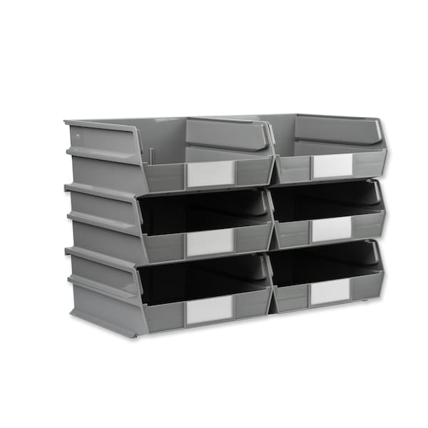Triton Products Stacking Hanging Interlocking Bins, Gray, Polypropylene, 10-7/8" L x 11" W x 5" H, 6 CT 3-235GR - main